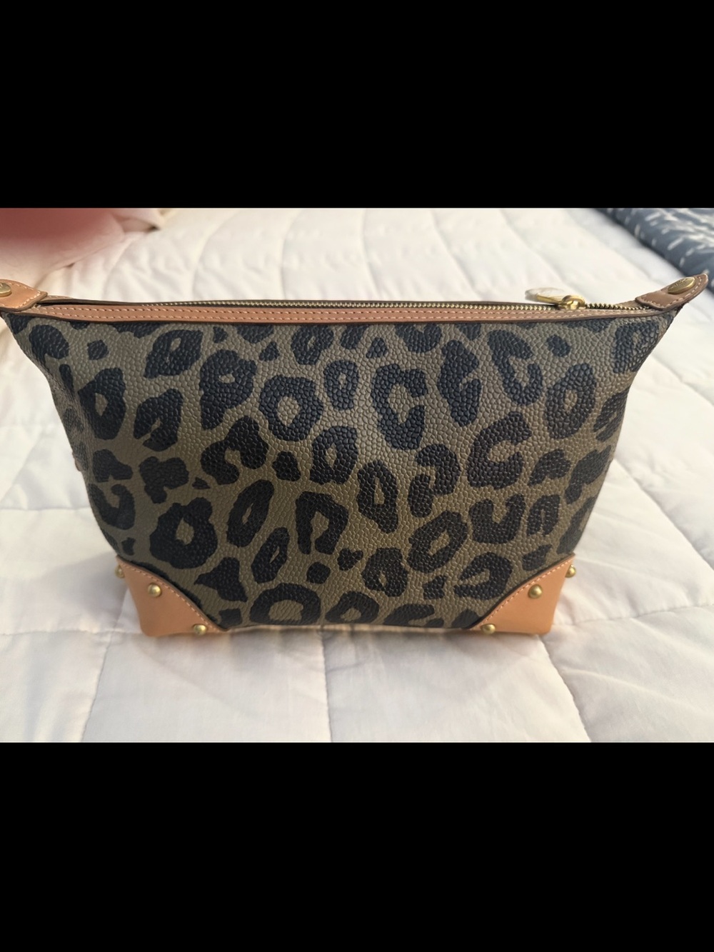 Mulberry Leopard Print Cosmetic Pouch with Tan Trim